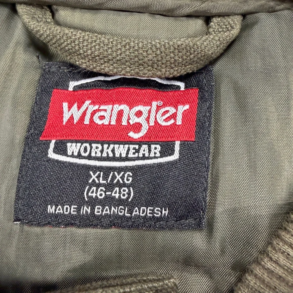 Wrangler‎ Workwear Mens XL Canvas Quilted Utility Vest Olive Green Full Zip